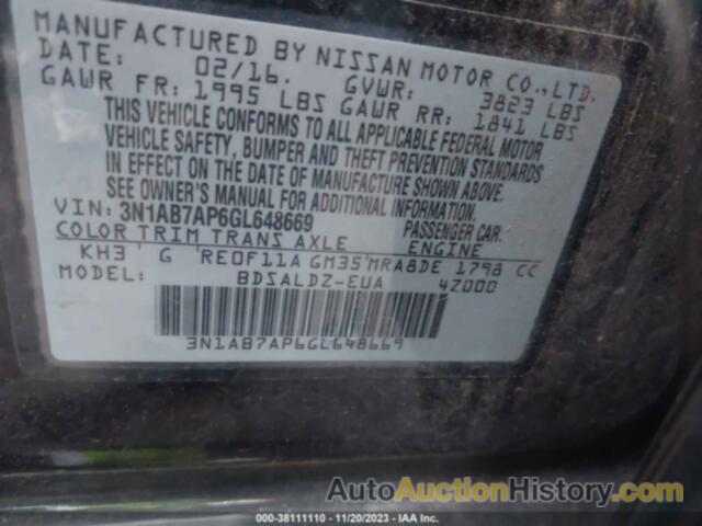 NISSAN SENTRA, 3N1AB7AP6GL648669