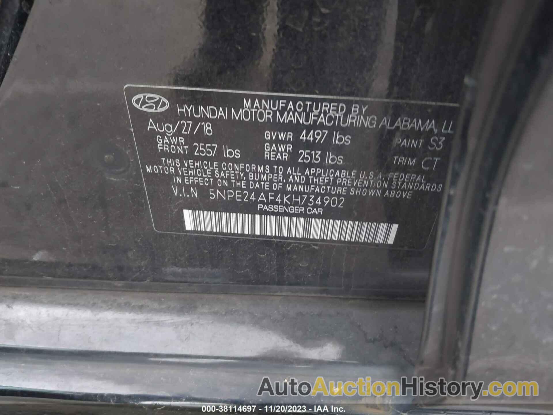 HYUNDAI SONATA SE, 5NPE24AF4KH734902