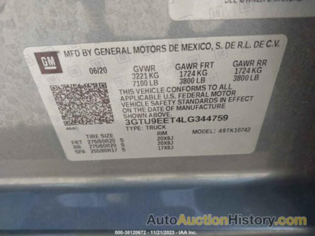 GMC SIERRA 1500 4WD  STANDARD BOX AT4, 3GTU9EET4LG344759