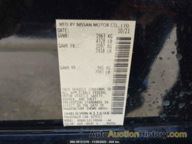 NISSAN ALTIMA SR FWD, 1N4BL4CV9MN411698