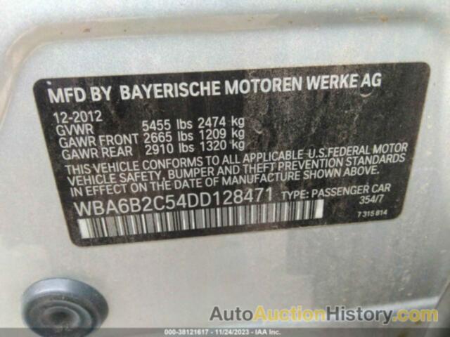 BMW 650I GRAN COUPE, WBA6B2C54DD128471