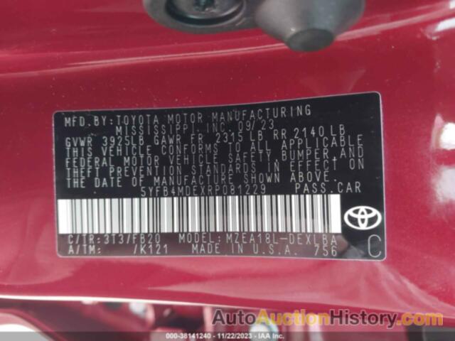 TOYOTA COROLLA LE, 5YFB4MDEXRP081229