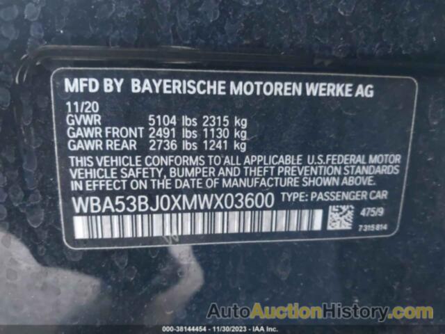 BMW 5 SERIES 540I, WBA53BJ0XMWX03600
