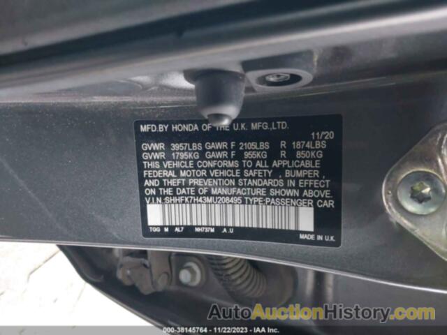 HONDA CIVIC SPORT, SHHFK7H43MU208495