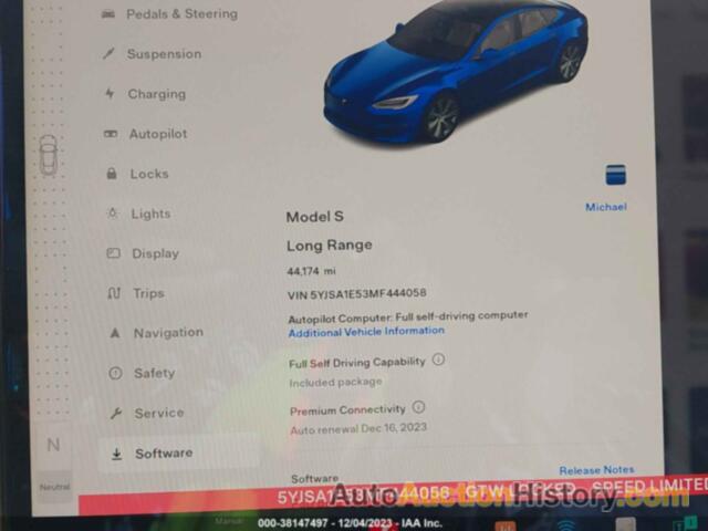 TESLA MODEL S LONG RANGE DUAL MOTOR ALL-WHEEL DRIVE, 5YJSA1E53MF444058