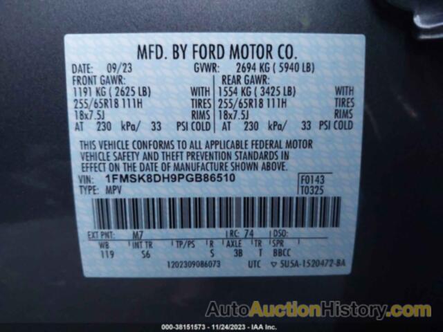 FORD EXPLORER XLT, 1FMSK8DH9PGB86510