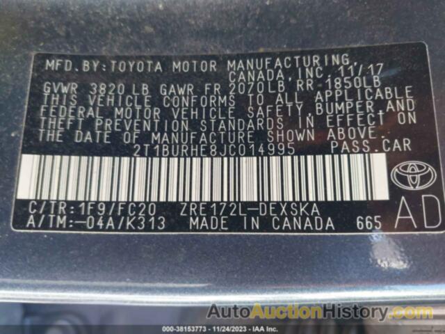 TOYOTA COROLLA SE, 2T1BURHE8JC014995