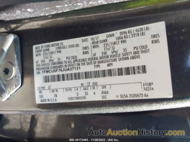 FORD ESCAPE S, 1FMCU0F76JUA37131