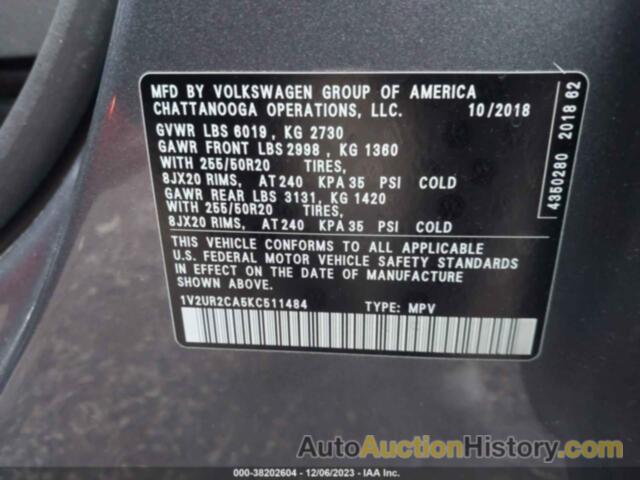 VOLKSWAGEN ATLAS 3.6L V6 SE W/TECHNOLOGY, 1V2UR2CA5KC511484