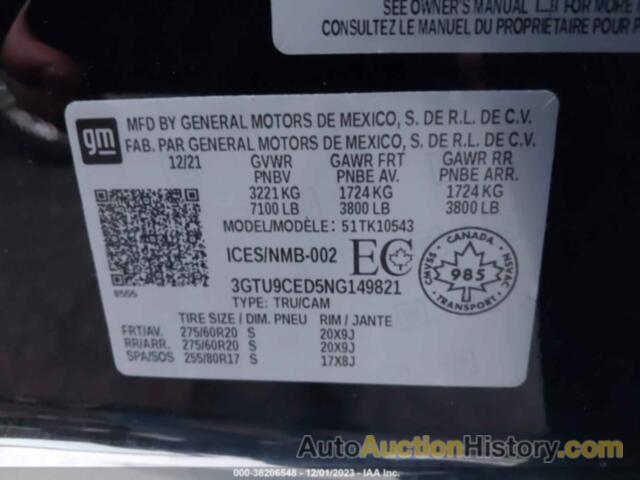 GMC SIERRA 1500 LIMITED 4WD  SHORT BOX ELEVATION/4WD  STANDARD BOX ELEVATION, 3GTU9CED5NG149821