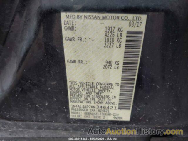 NISSAN ALTIMA 2.5 SR, 1N4AL3AP2HN346421