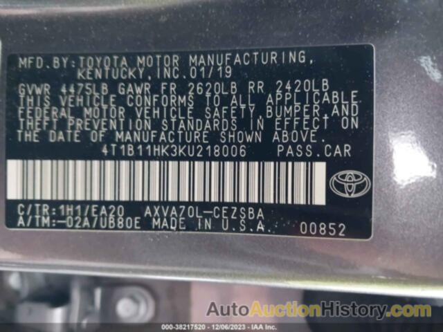 TOYOTA CAMRY SE, 4T1B11HK3KU218006