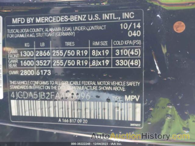 MERCEDES-BENZ ML 350, 4JGDA5JB2FA498096
