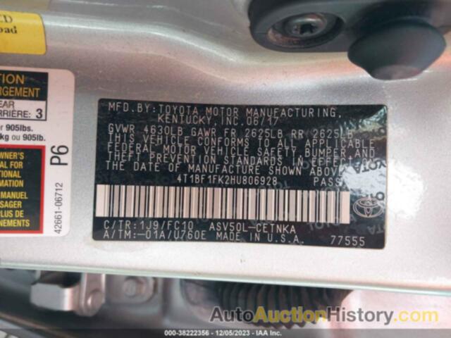 TOYOTA CAMRY LE, 4T1BF1FK2HU806928