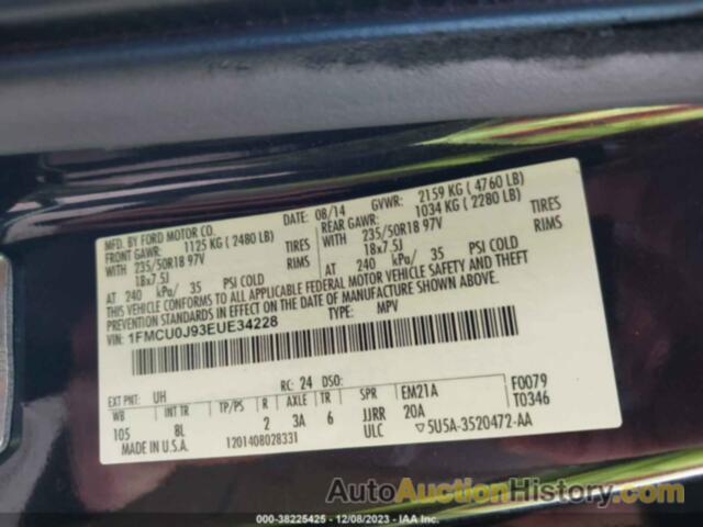 FORD ESCAPE TITANIUM, 1FMCU0J93EUE34228