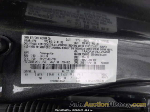 FORD FOCUS SE, 1FADP3FE9JL234886