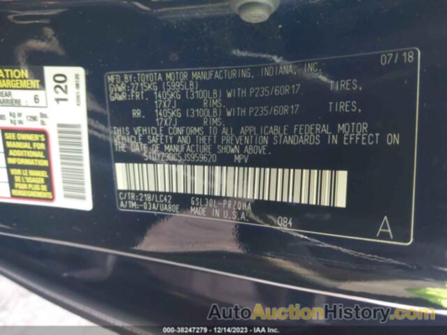 TOYOTA SIENNA XLE 8 PASSENGER, 5TDYZ3DC5JS959620