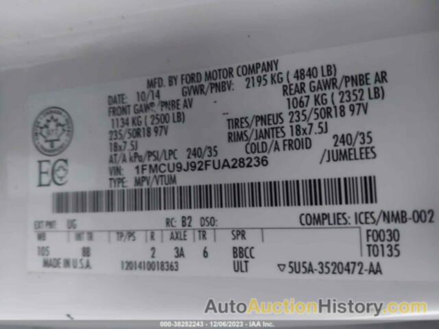 FORD ESCAPE TITANIUM, 1FMCU9J92FUA28236