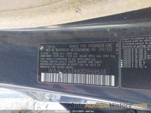 BMW 7 SERIES 745I, WBAGL63482DP59513