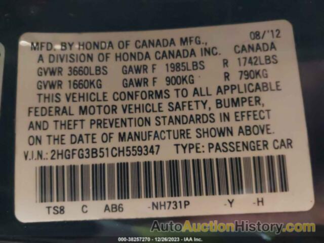 HONDA CIVIC LX, 2HGFG3B51CH559347