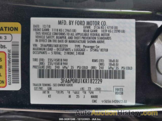 FORD FUSION HYBRID TITANIUM, 3FA6P0RU1KR182229