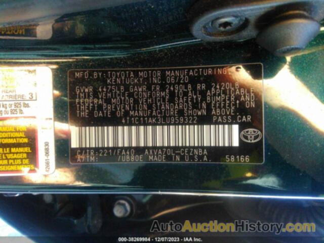 TOYOTA CAMRY LE, 4T1C11AK3LU959322