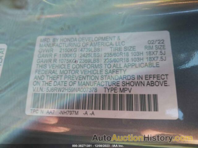 HONDA CR-V AWD EX, 5J6RW2H59NA007378