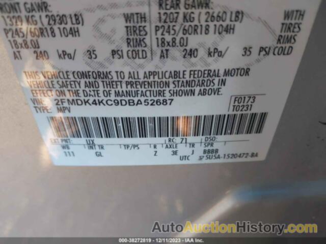 FORD EDGE LIMITED, 2FMDK4KC9DBA52687