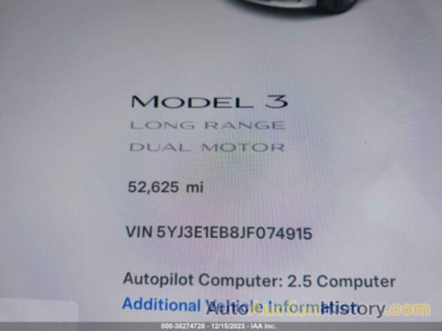 TESLA MODEL 3 LONG RANGE BATTERY/PERFORMANCE, 5YJ3E1EB8JF074915