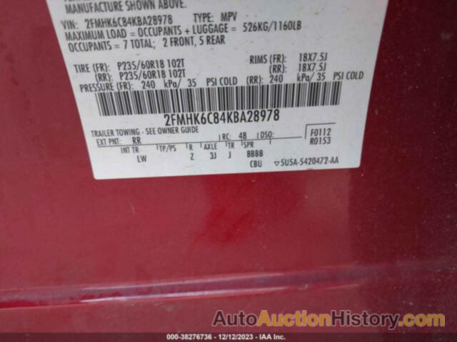 FORD FLEX SEL, 2FMHK6C84KBA28978