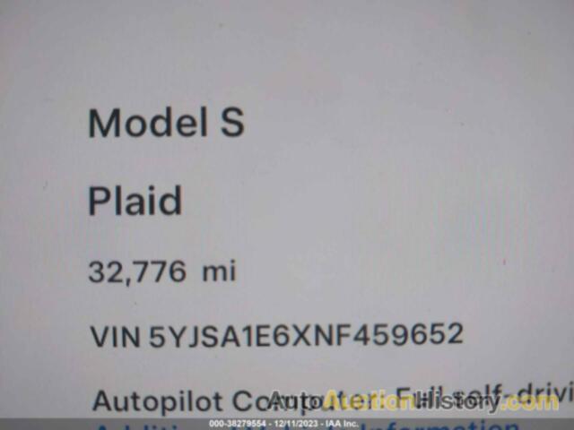 TESLA MODEL S PLAID TRI MOTOR ALL-WHEEL DRIVE, 5YJSA1E6XNF459652