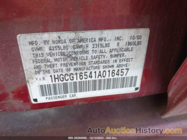 HONDA ACCORD SDN EX W/LEATHER, 1HGCG16541A016457