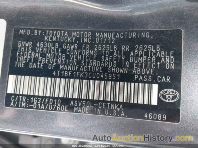 TOYOTA CAMRY LE, 4T1BF1FK3CU045951