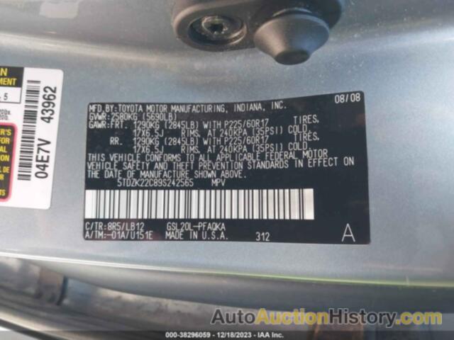 TOYOTA SIENNA XLE, 5TDZK22C89S242565