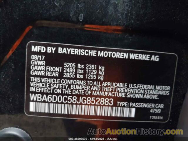 BMW 640I GRAN COUPE, WBA6D0C58JG852883