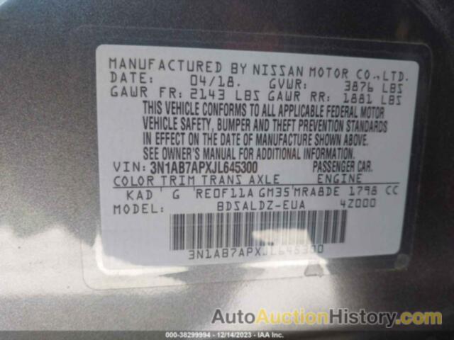 NISSAN SENTRA SV, 3N1AB7APXJL645300