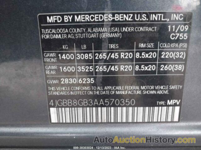 MERCEDES-BENZ ML 350 4MATIC, 4JGBB8GB3AA570350