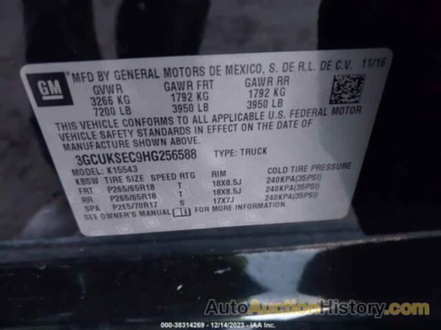 CHEVROLET SILVERADO 1500 2LZ, 3GCUKSEC9HG256588