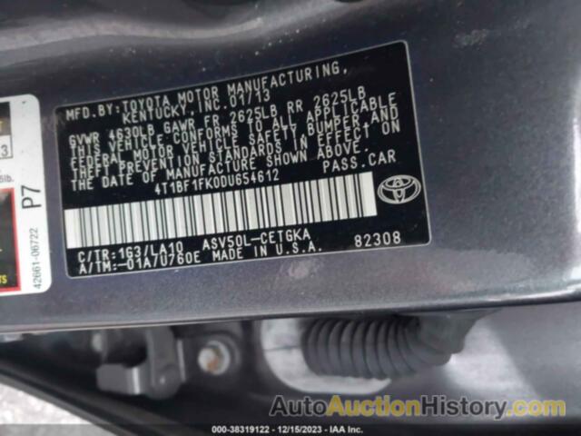 TOYOTA CAMRY XLE, 4T1BF1FK0DU654612