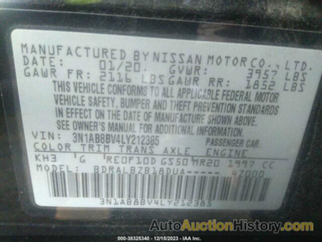 NISSAN SENTRA S XTRONIC CVT, 3N1AB8BV4LY212385