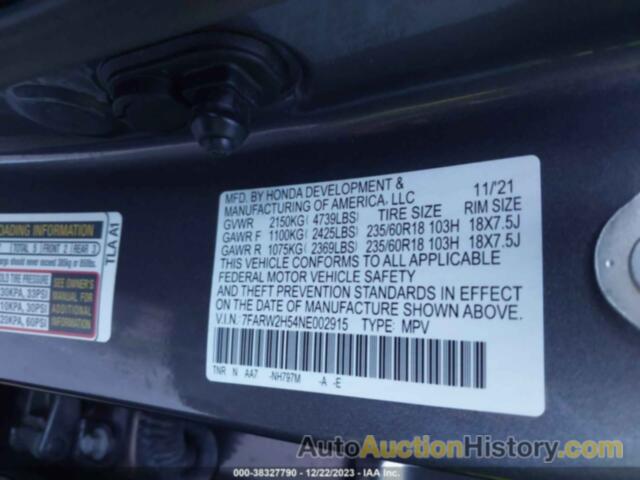 HONDA CR-V AWD EX, 7FARW2H54NE002915