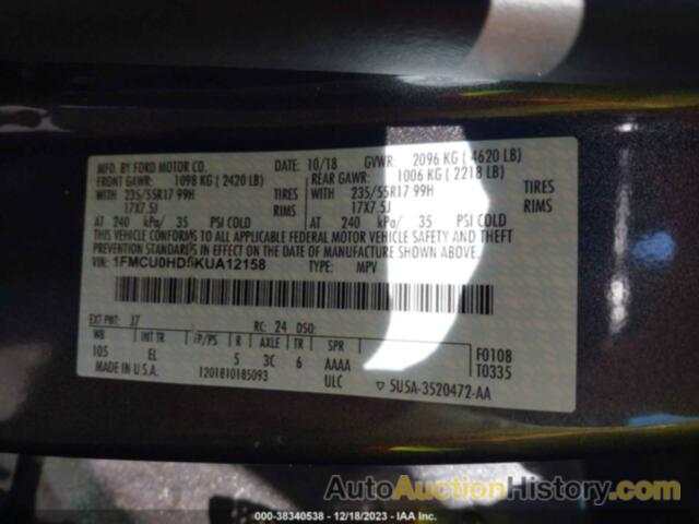 FORD ESCAPE SEL, 1FMCU0HD5KUA12158