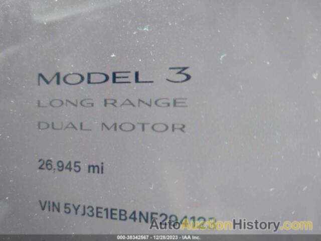 TESLA MODEL 3 LONG RANGE DUAL MOTOR ALL-WHEEL DRIVE, 5YJ3E1EB4NF294123