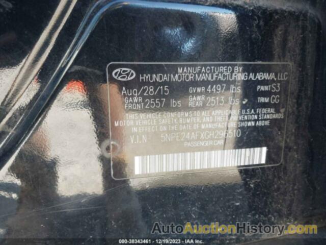 HYUNDAI SONATA SE, 5NPE24AFXGH296510