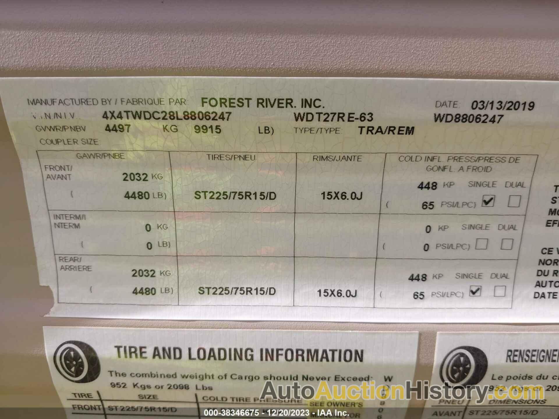 FOREST RIVER OTHER, 4X4TWDC28L8806247