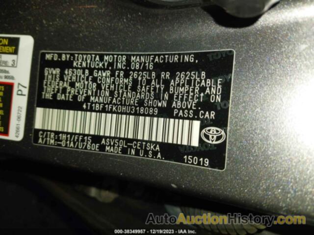 TOYOTA CAMRY SE, 4T1BF1FK0HU318089