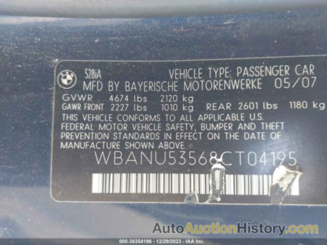 BMW 528I, WBANU53568CT04195