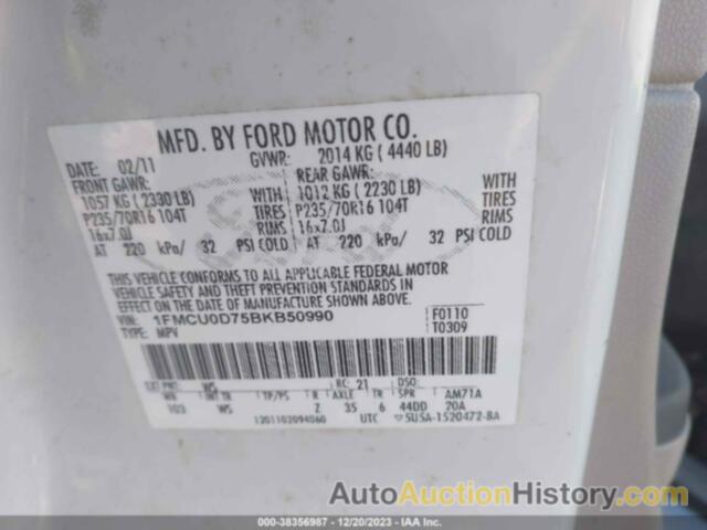FORD ESCAPE XLT, 1FMCU0D75BKB50990