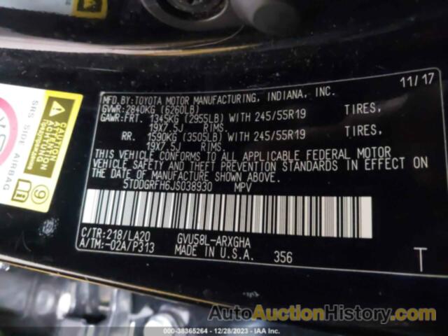 TOYOTA HIGHLANDER HYBRID LIMITED PLATINUM, 5TDDGRFH6JS038930