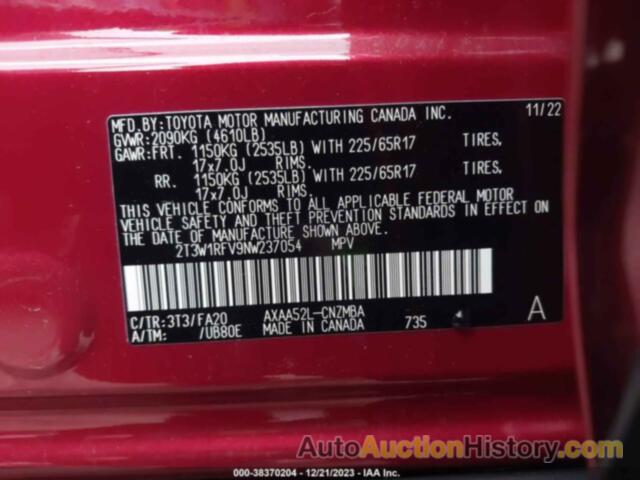 TOYOTA RAV4 XLE, 2T3W1RFV9NW237054